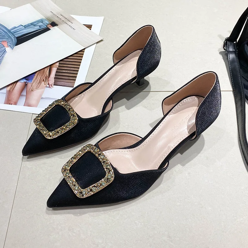

2020 Spring New Women Bridal Shoes Wedding Shoes Faux Silk Satin Rhinestone Crystal Woman Pumps Stiletto Sapato Feminino