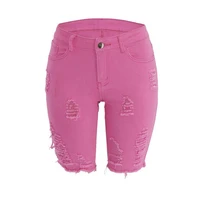 sexy torn ripped tassel denim shorts women fashion high waist casual five point pink jean shorts summer bermudas mujer
