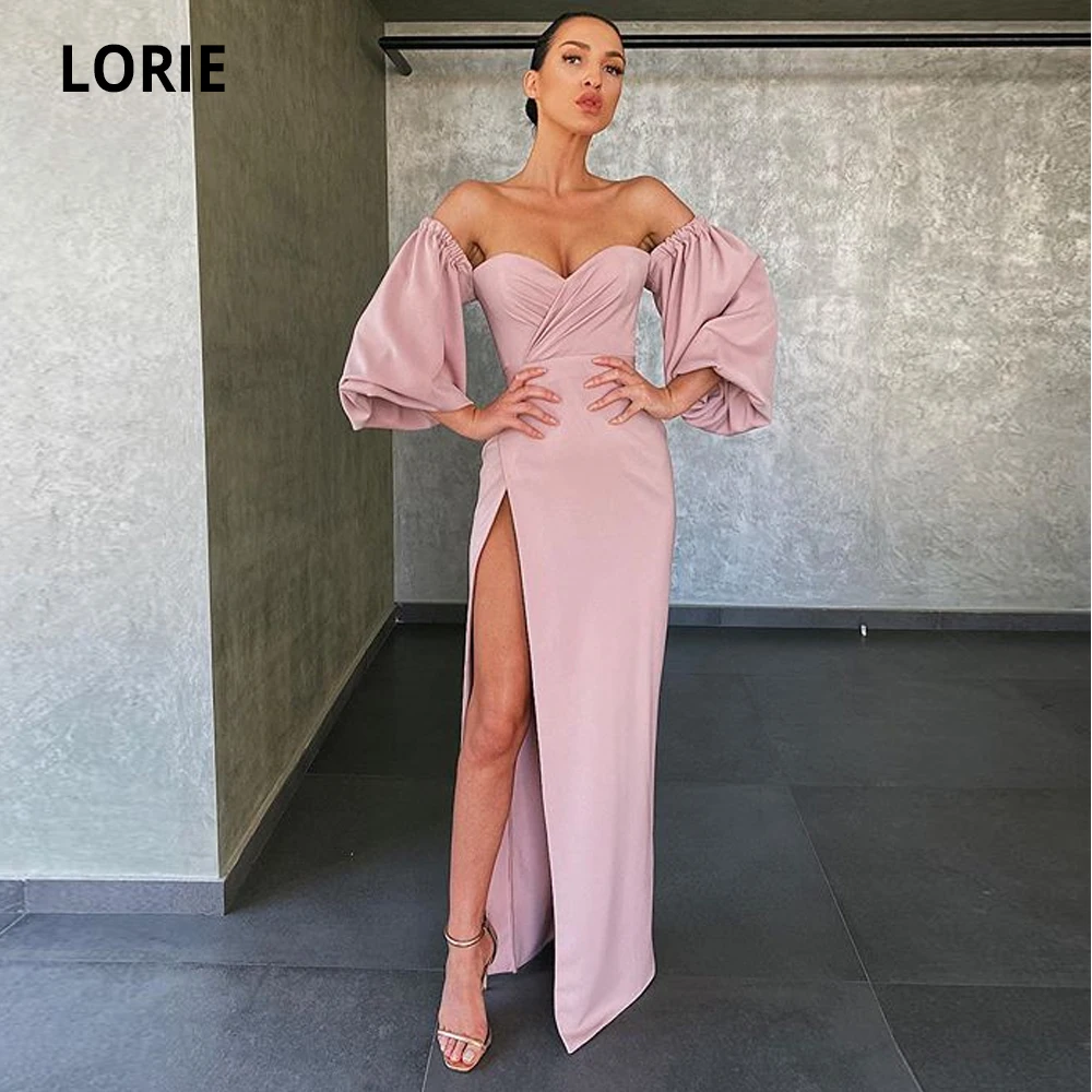 Lorie vestido de baile longo de cetim rosa poeirinha, tamanho grande, com divisão alta, 2020, vestido de festa (0)