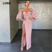 LORIE Vestidos de Fiesta de satén Rosa polvoriento, vestido de noche Formal Simple de talla grande con hombros descubiertos, con abertura alta, 2020 (4)