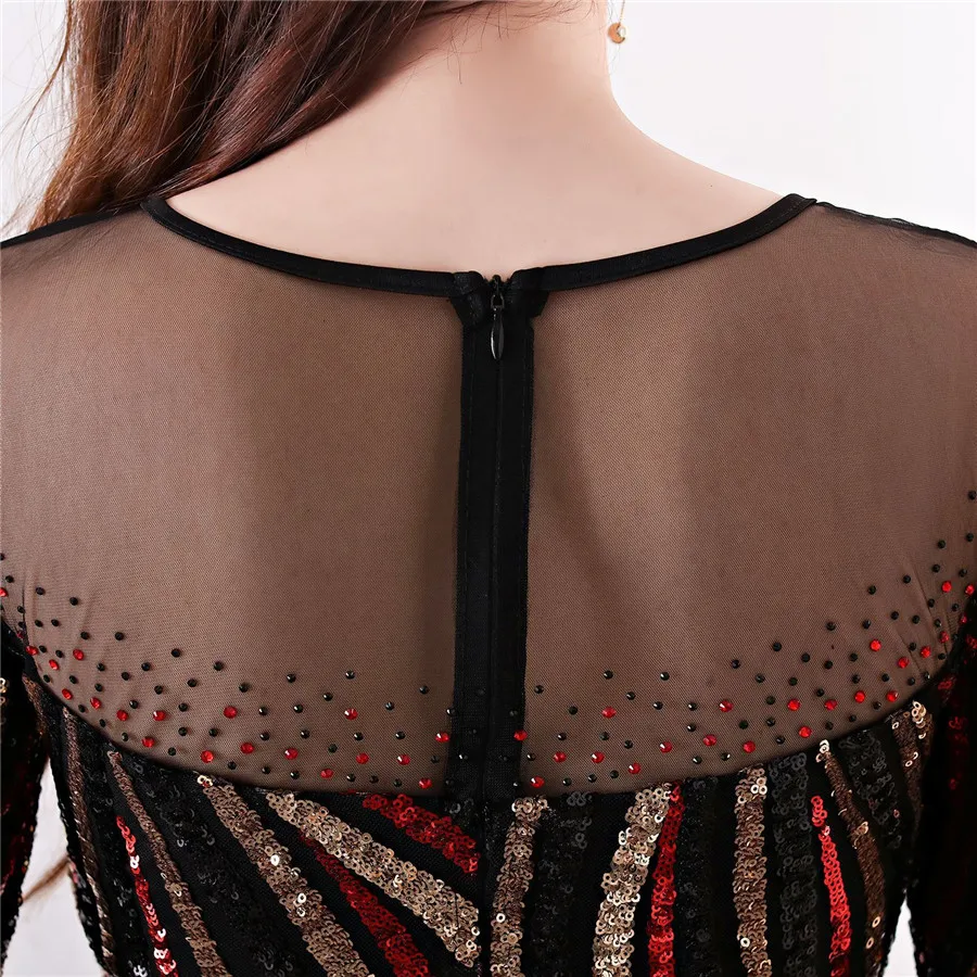 Вечернее платье с круглым вырезом It's Yiiya DX331 расшитое блестками юбкой годе