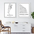 Аргентина, Буэнос-Айрес, городская дорога плакат-карта и принты, черно-белая Современная Минималистичная Настенная картина на холсте, декор для домашней комнаты