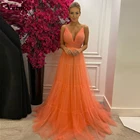Verngo 2021 Простые оранжевые тюлевые длинные платья для выпускного вечера на бретельках многоярусные Сексуальные вечерние платья с открытой спиной для особых случаев Платье