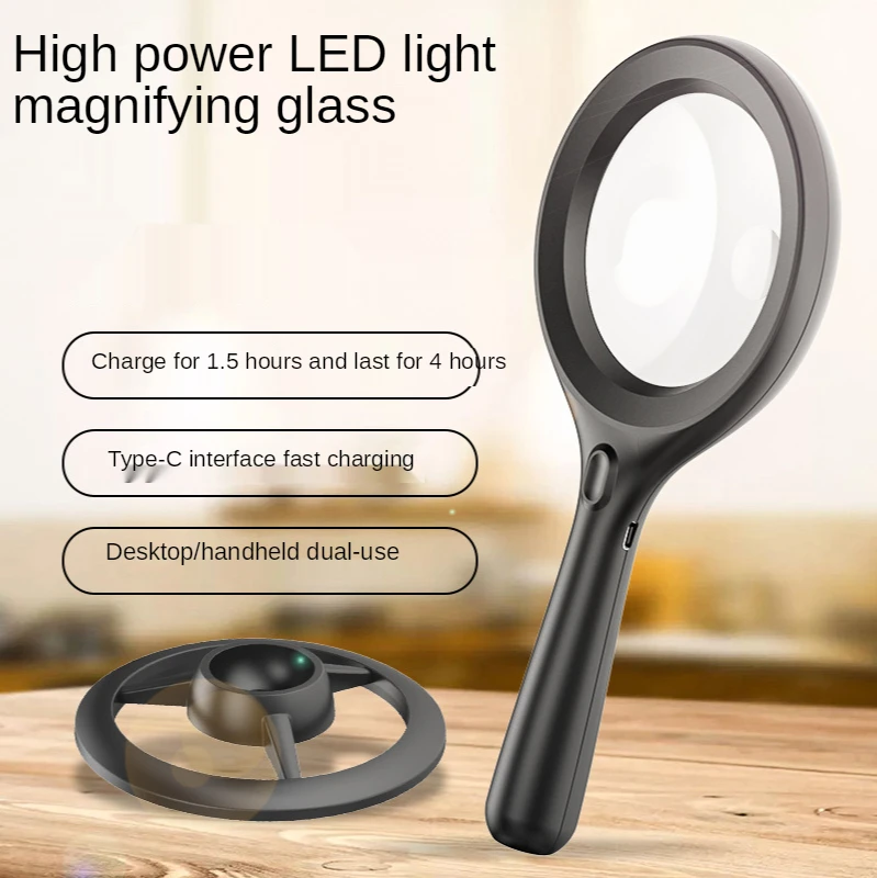Оптовая продажа от производителя, ручная лупа с лампой, светодиодная портативная лампа для чтения 2X10X 4, ювелирные изделия