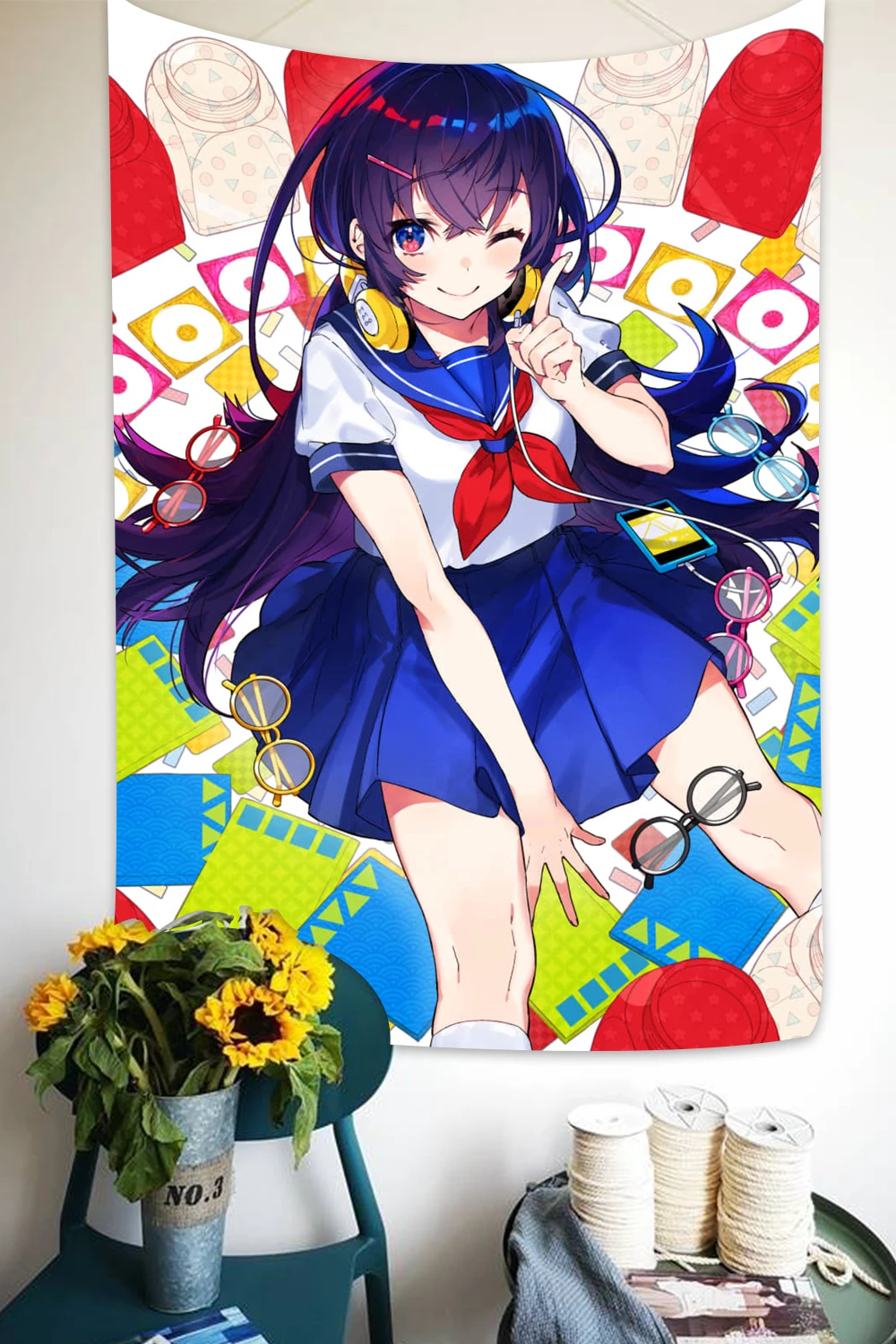 Simsant Japanese Animation Tapestry White Dresses Girl Magic Blanket Backdrop Wall Hanging Tapestries for Living Room Decor | Дом и сад