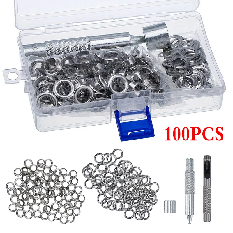 100 наборов круглых холщовых медных люверсов с шайбой и инструментом сделай сам