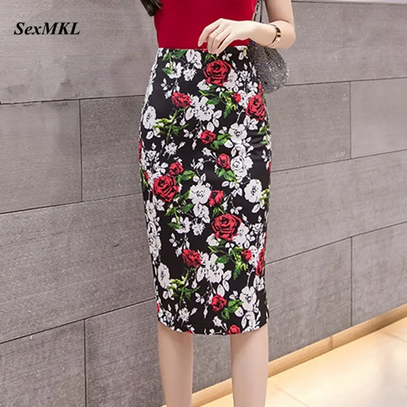 

2021 Fashion Floral Printed Skirt Women High Wasit Pencil Skirts Womens Casual Korean Style Sexy Clothing Office Midi Skirt