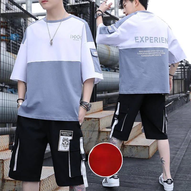 

Boys' Leisure Outfits Teenagers Trend Sports Work Clothes Short Sleeve Shorts Social Men's Clothes Set