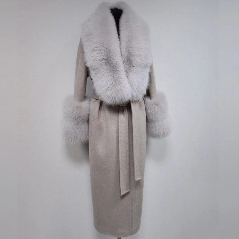 TOPFUR 2021 Fashion Real Fur Wool Women Coat Jacket Natural Sliver Fox Fur Big Collar Genuine Wide Sliver Fox Sleeves Warm Thick