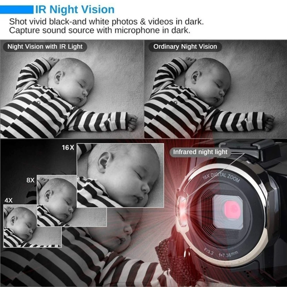 Cewaal WIFI Digital Camera Portable Night Vision Digital Camcorder HDMI 4K Photo Professional DSLR 2.7K Video Camera 16X