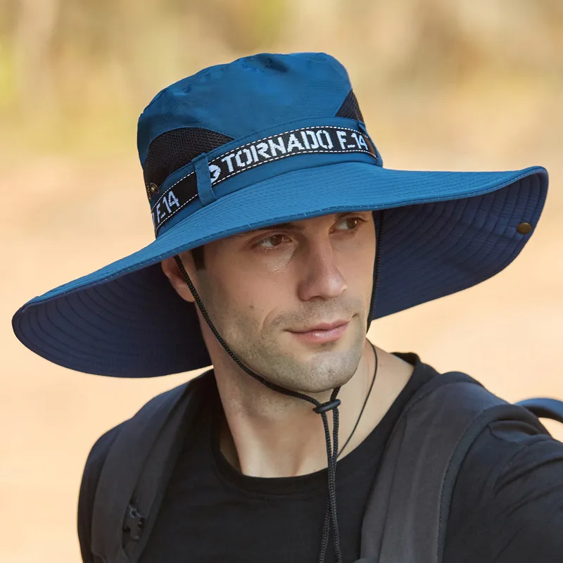 

2021 new fashion summer bucket hat cowboy male fishing outdoor mountaineering beach hat mesh breathable UV sun hat with big wide