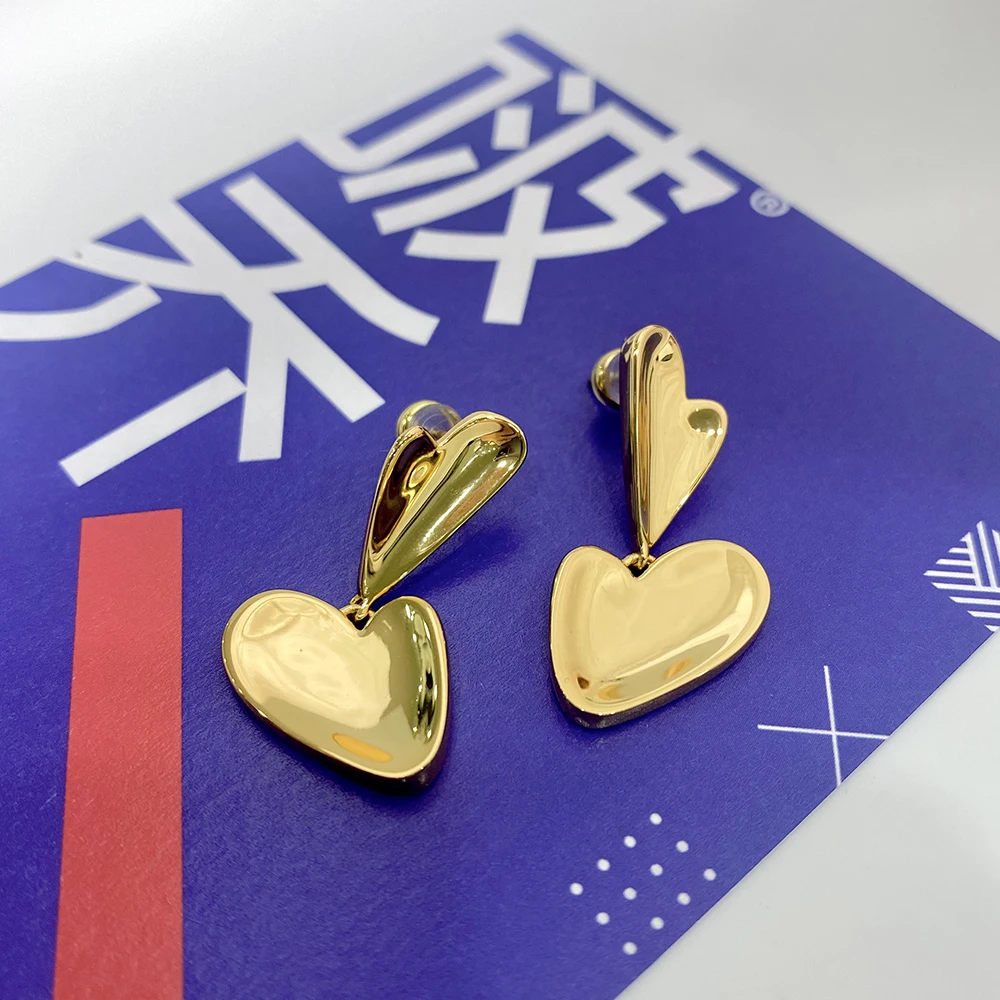 

G11 shiny gold color fancy earring for modern lady girlfriend gift dangle earring ins runway with box heart earrings