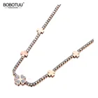 BOBOTUU сверкающие Нержавеющая Сталь CZ Кристалл растения Цветок колье для женщин Мода Полный Стразы ожерелье BN19189