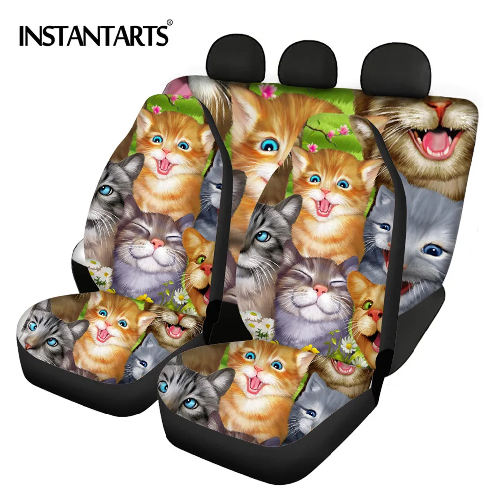 

INSTANTARTS Animal Cats Selfie Printed Car Interior Front&Rear Seat Covers Heavy-Duty Car Seat Covers Durable Car Seat Cushion