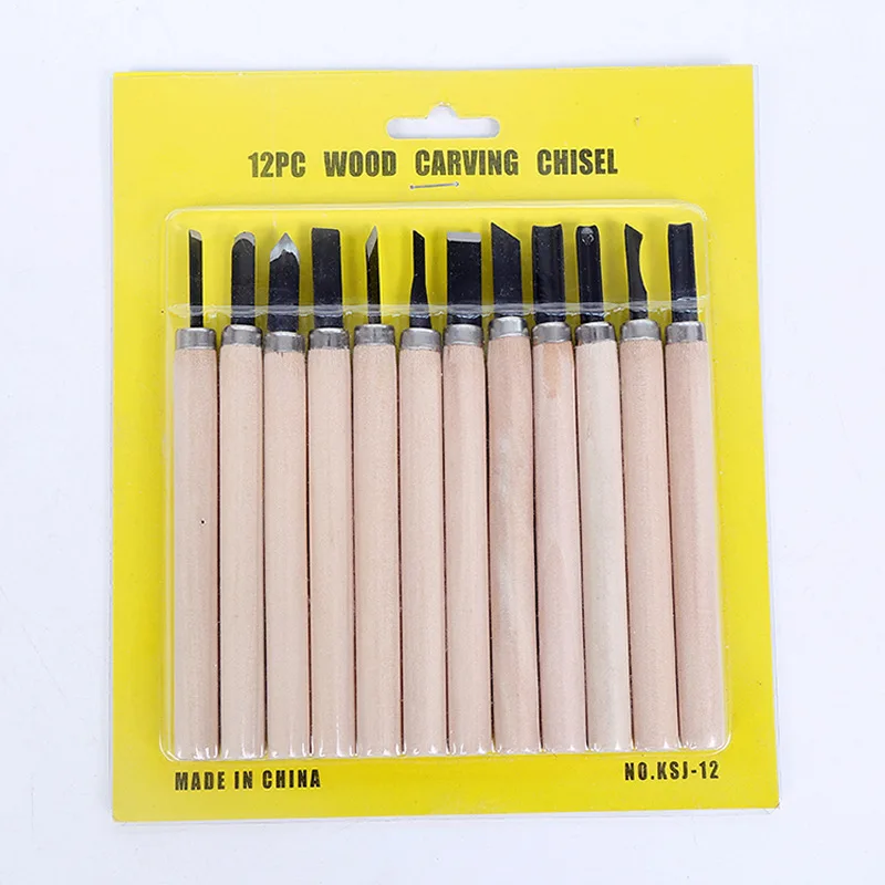 

Craft Wood Carving Knife 12Pcs/10Pcs/6Pcs Set Suitable for Basic Students Woodcarving Chisel Manual Carving Wooden Handle Set
