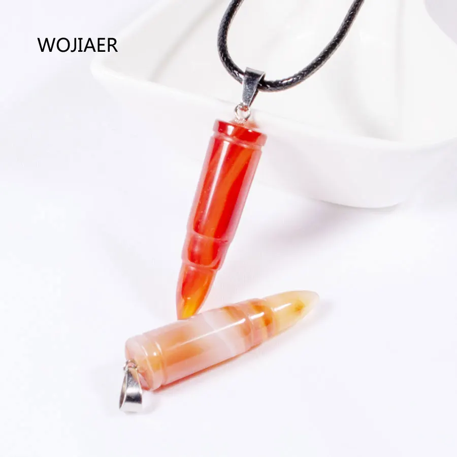 

WOJIAER Natural Red Agates Stone Bullet Pendant Pendulum Tangling Stone Energy Handmade Necklace Jewelry 1PCS ZM0404