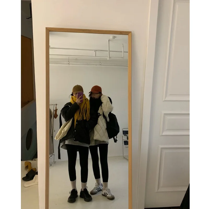 

Korean Loose Diamond Lattice Cotton Padded Women's Solid Color Simplicity Thickened Light Short Cotton Single-breasted Coat