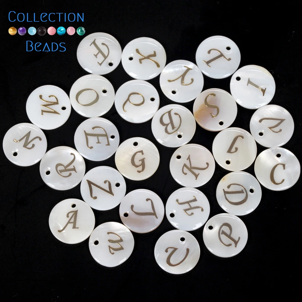

Бусины с белыми буквами алфавита для изготовления ювелирных изделий, 15 мм, 10 шт.