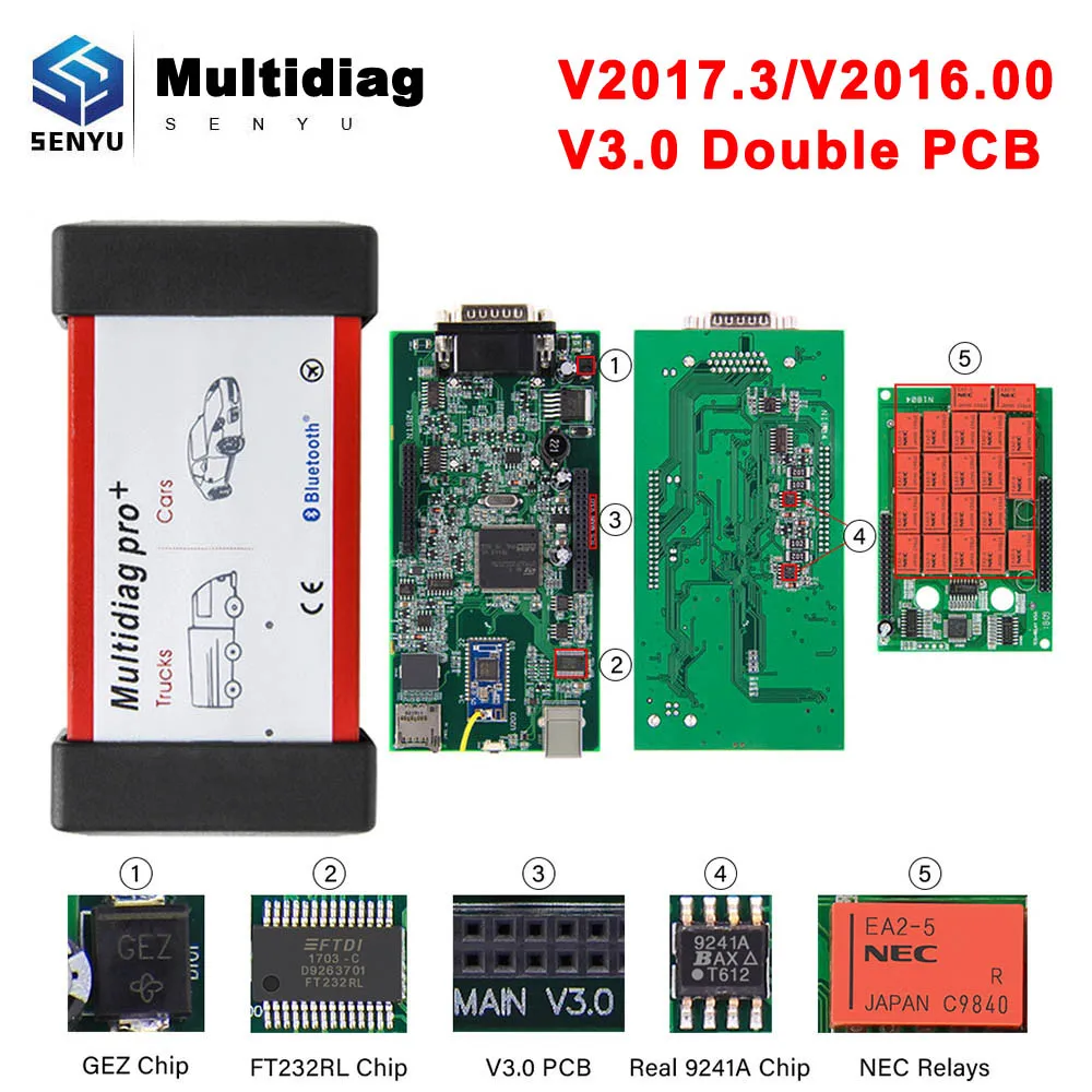 Multidiag Pro + V3.0 PCB 2017 3 с Keygen NEC Реле 9241A для BMW OBD2 Bluetooth сканер OBD 2 автомобиля диагностики