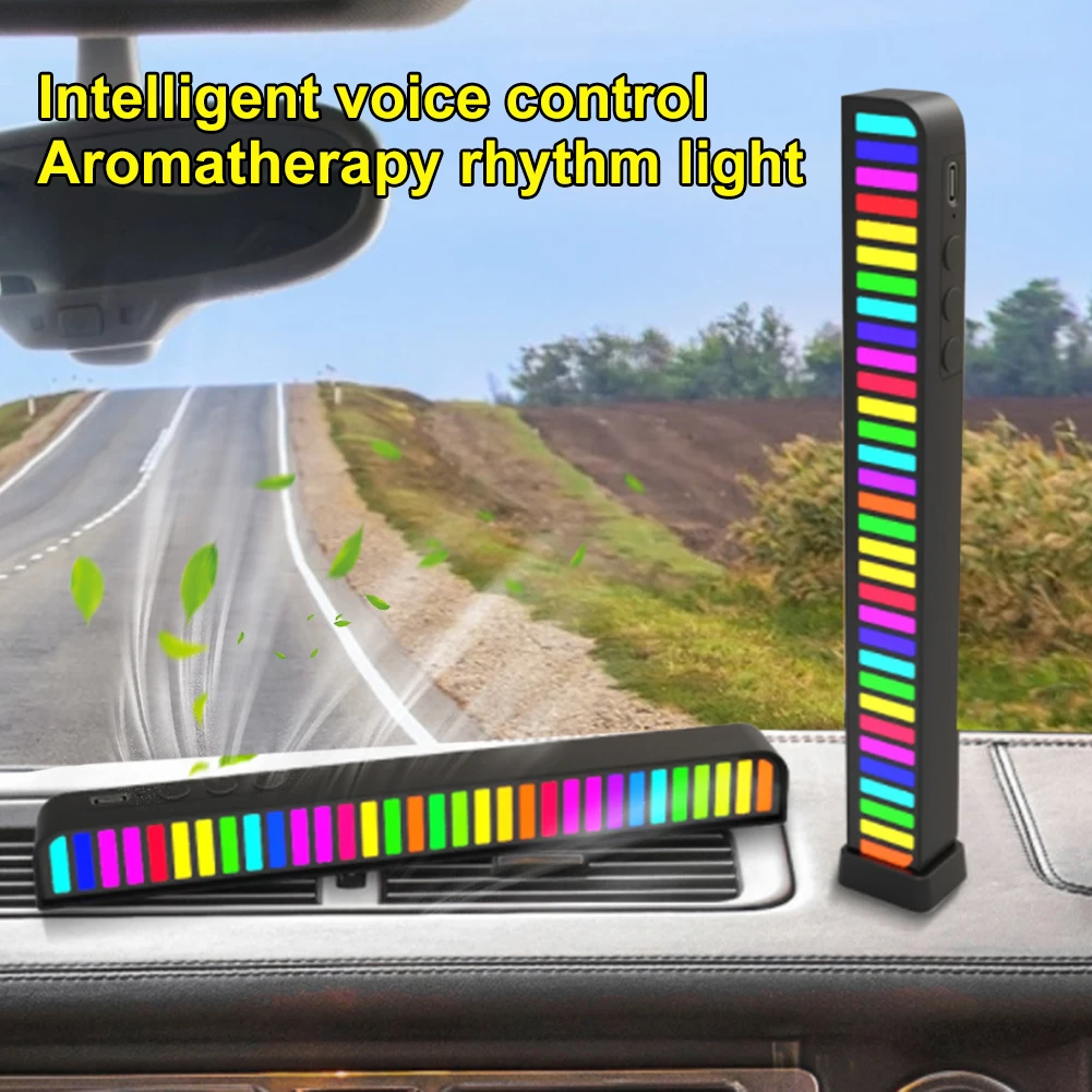 

RGB LED Strip Light Sound Control Voice-Activated Music Rhythm Light APP Control Rechargeable with Air Freshener Car Interior