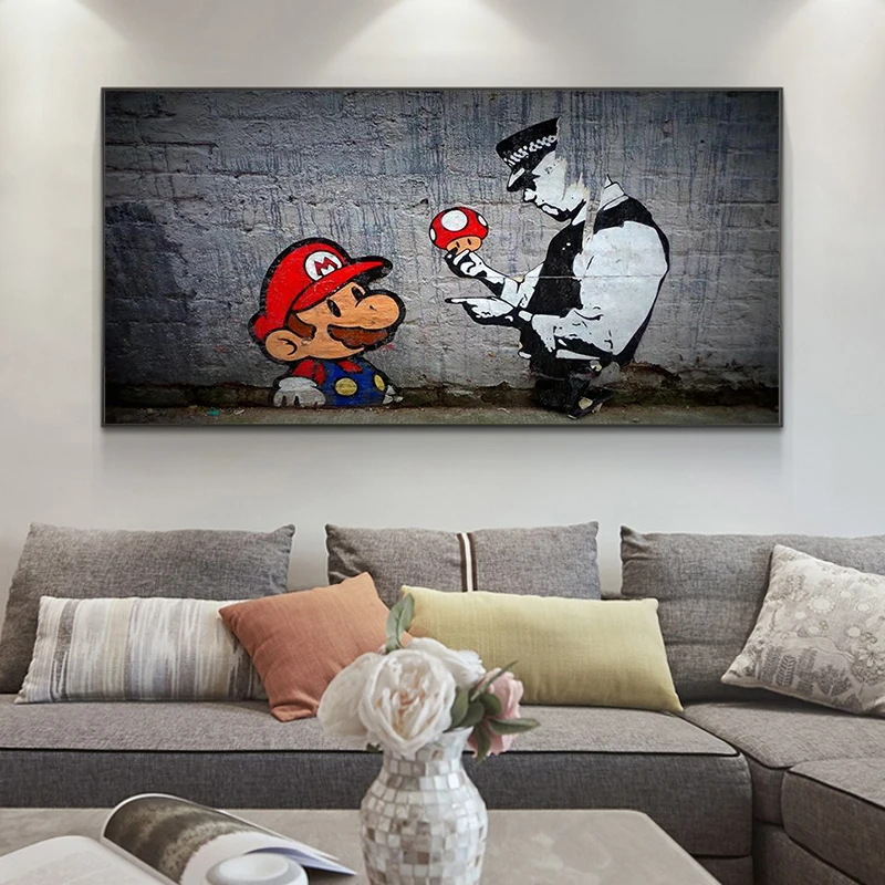 

Graffiti Mario Art Painting Oil Painting Canvas Painting Poster and Prints Wall Art Pictures For Living Room Home Decor