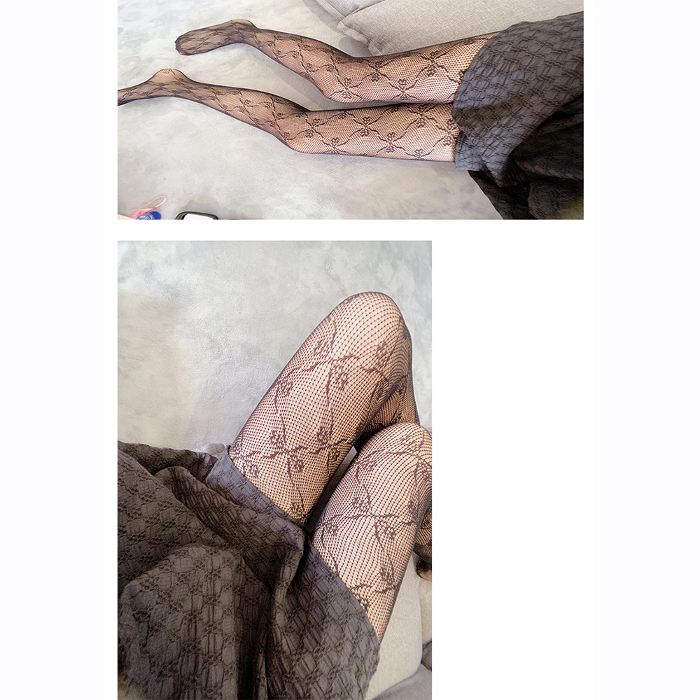 

ins style sexy black stockings fishnet stockings lace personality cross wear grid pattern thin section