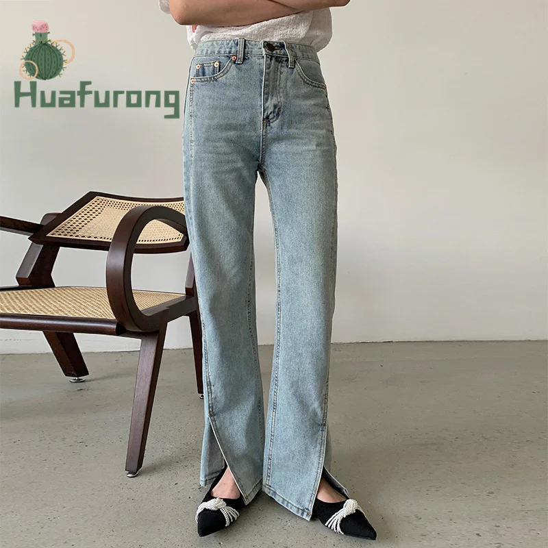 

Women's 2021 Summer Split Jeans New High-waisted and Thin-hyun ya Style Wide-leg Flared Pants Fashion Trousers With Buttons
