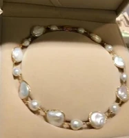 noble jewelry Handmade natural White baroque Japan kasumi pearl necklace 9K Gold