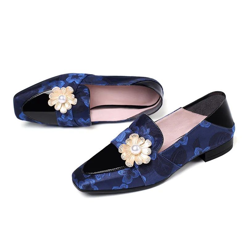 Мюли Phoentin Королевский синий атласный жемчуг обувь для женщин квадратный носок