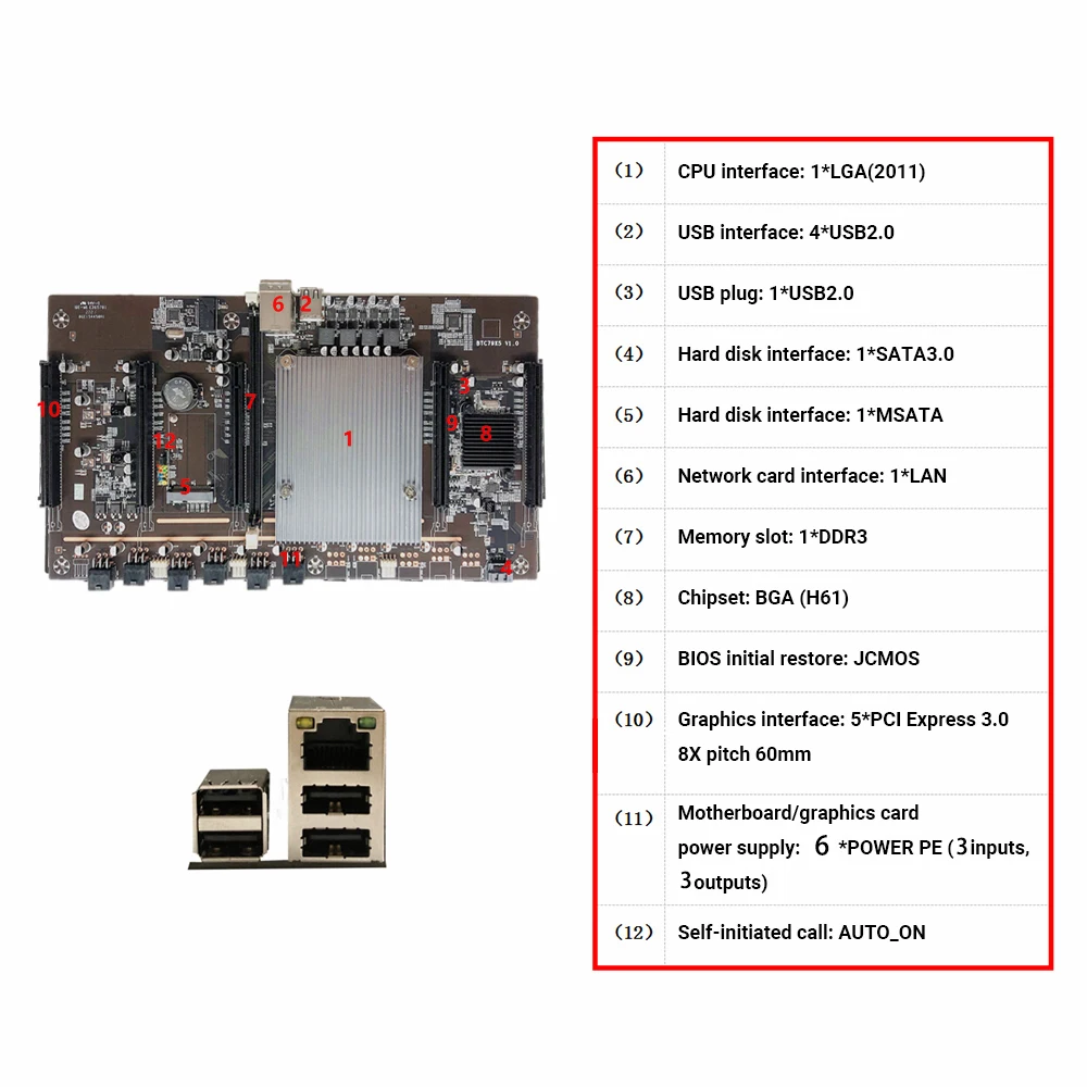 Набор материнской платы для майнинга BTC X79 H61 5 PCIE X8 LGA 1151 CPU E5 2620 8G DDR3 120G mSATA биткоинов