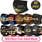 10 шт., маски Для Лица с новым годом 2022, Рождество, черные и золотые маски, одноразовая Маска Для взрослых, 3-слойная Маска Для Лица От Вируса, маски