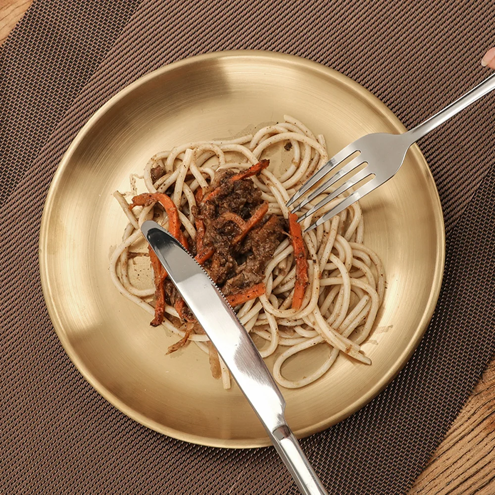 

1PC Dinner Plates European Style Gold Dessert Plate Kitchen Serving Dishes Salad Round Plate Cake Tray Western Steak Round Tray