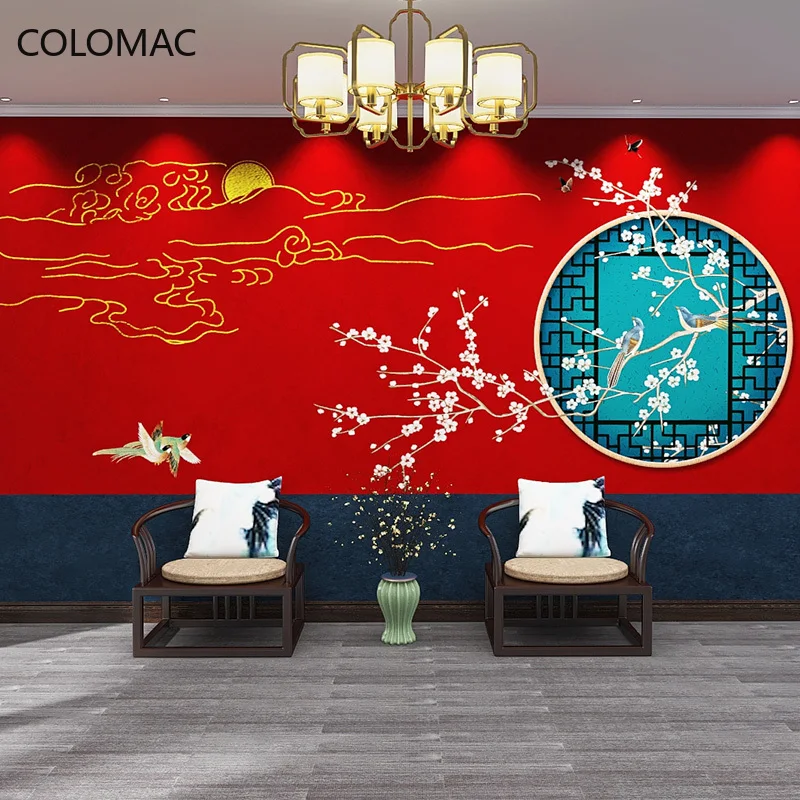 

Colomac Custom New Chinese Style Flower and Bird Wallpaper Restaurant China-chic KOL Photo Background Mural Decor Dropshipping