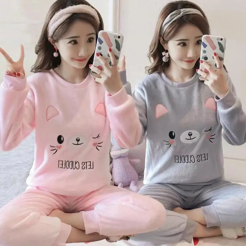 

Women's Pajamas Set Autumn and Winter Ladies Pajamas Flannel Long-Sleeved Pajamas Women Pajamas Cute Animal Women's Home Service