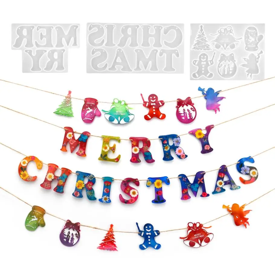 

DIY Resin Epoxy Christmas Series Flag Letter Merry Christmas Silicone Mold Jewelry Mold