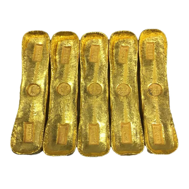 

5PCS Set Fake Gold Bars Pure Copper Ancient Coin Collection Antique Curio Family Decorations Imitation Show off Their Wealth