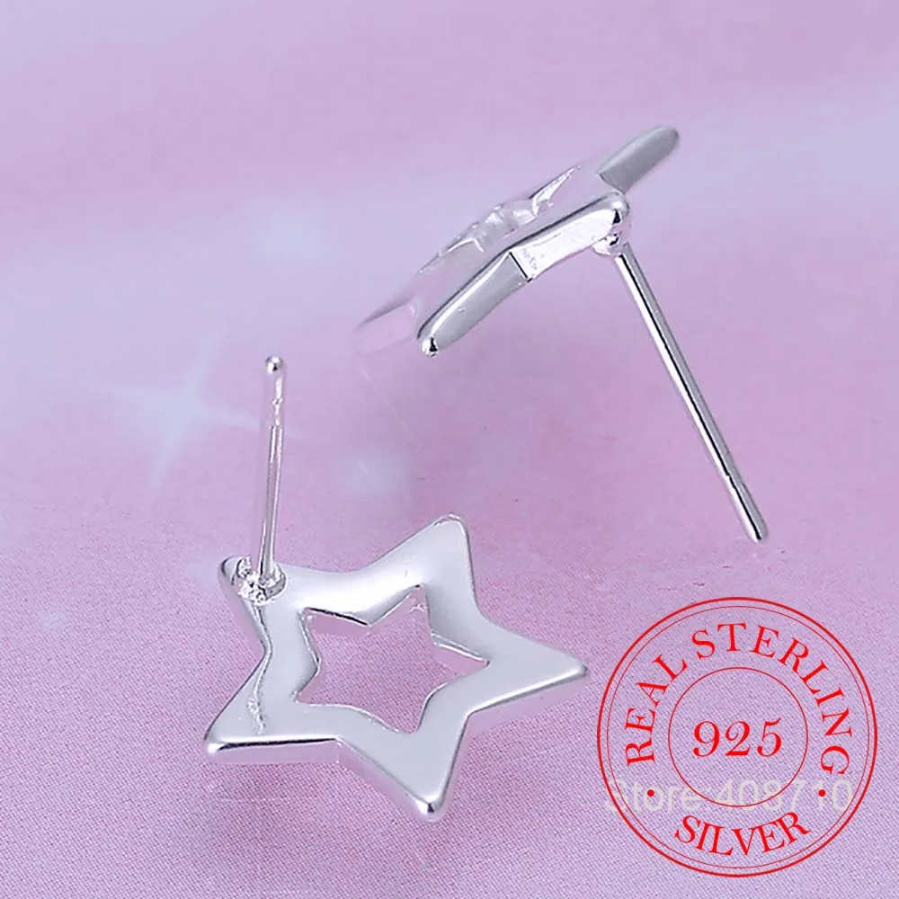 Женские серьги гвоздики со звездой из стерлингового серебра 925 пробы элегантные