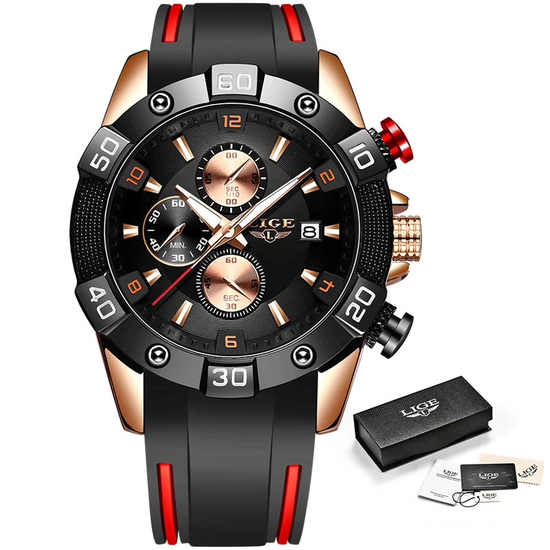 Часы наручные LIGE Мужские кварцевые модные брендовые Роскошные