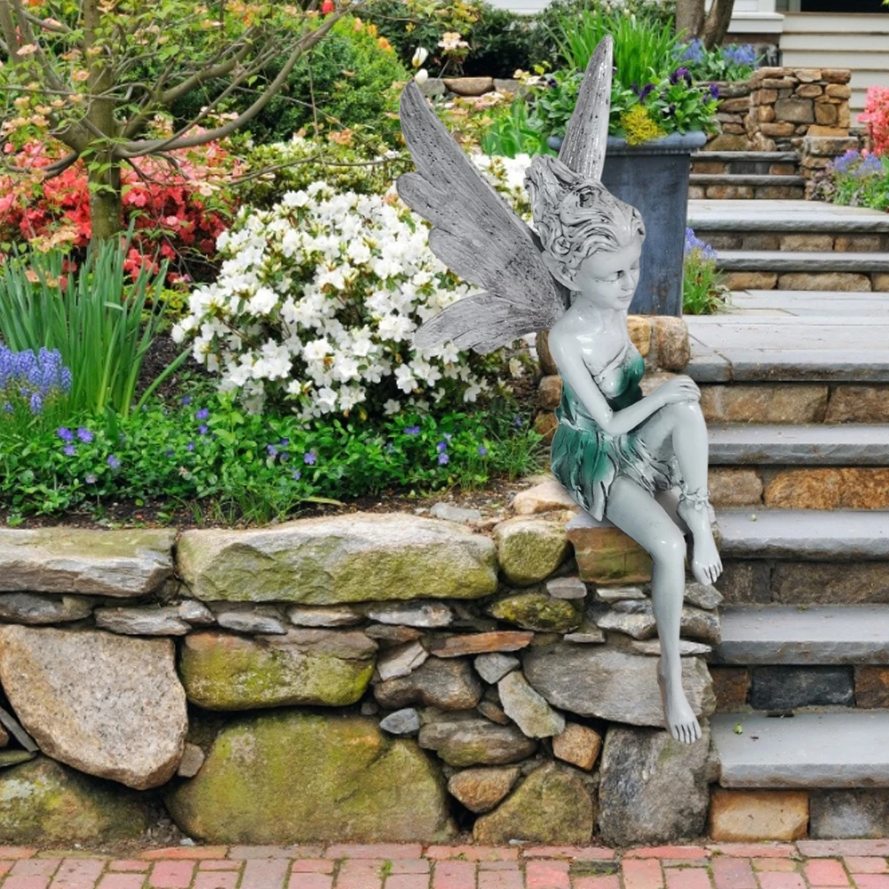 

Tudor And Turek Sitting Fairy Statue Garden Ornament Resin Craft Landscaping Yard Decoration Home Garden Decoration Outdoor