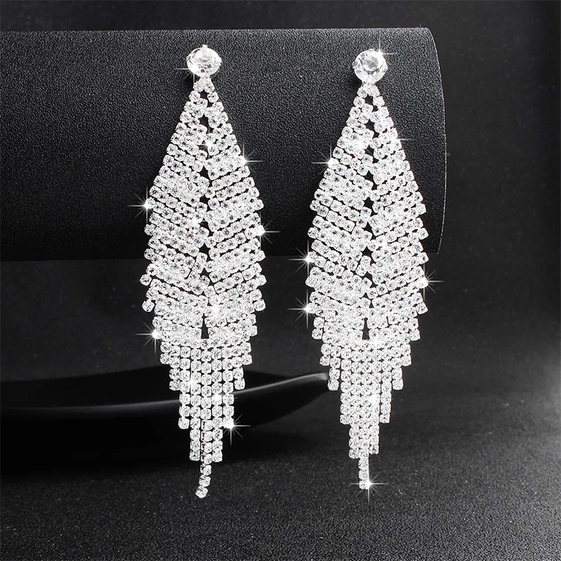 Серьги-кисточки женские свадебные с австрийским кристаллом 2019 | Украшения и