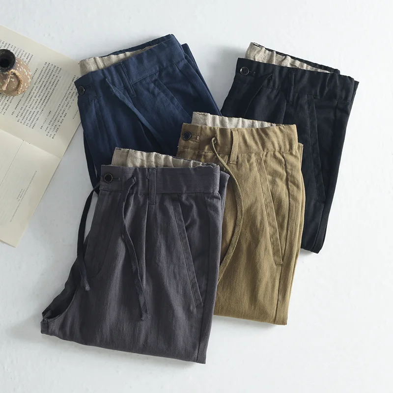 

New cotton and linen casual pants for men in spring