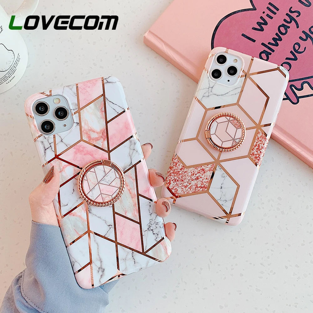 Металлическое кольцо держатель геометрический мраморный чехол для телефона iPhone
