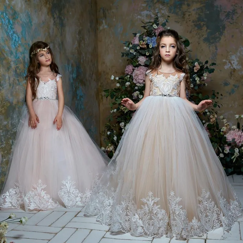 

Lace Flower Girl Dresses for Weddings Jewel Neckline Custom Made Girls Pageant Gowns A-line Kid Birthday Party Wears