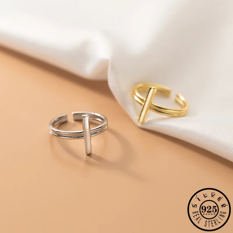 

Женское кольцо в форме Креста, регулируемое открытое позолоченное геометрическое ювелирное изделие из стерлингового серебра 925 пробы