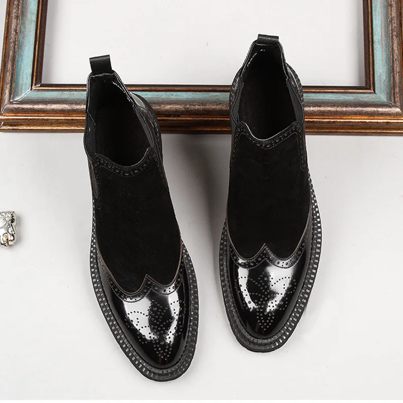 

Luxury Men Ankle Boots High Grade Genuine Leather Shoes Men Dress Boots Slip On Waxing Process Brogue Carved Shoes Boots Men H21