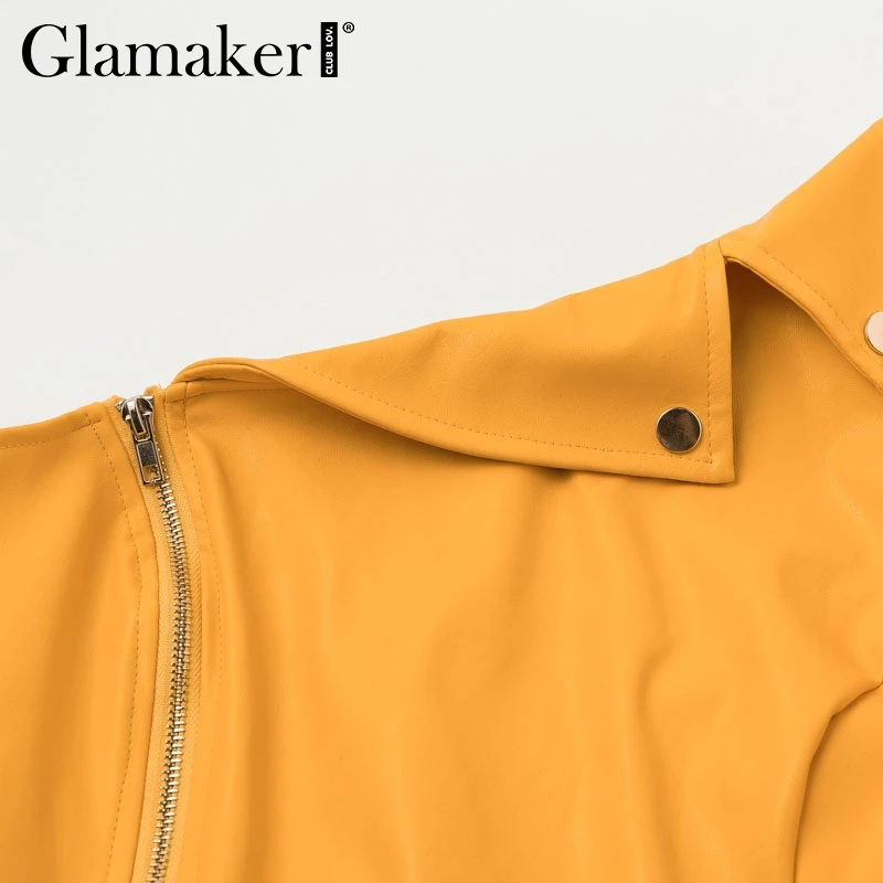 Glamaker, сексуальное короткое платье из искусственной кожи на молнии, женское платье на одно плечо с поясом, осеннее платье, элегантное женское платье для вечеринки, Клубное платье, vestido