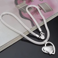 new 925 silver necklace heart pendant 18 inch round net necklace ladies necklace wedding jewelry gift