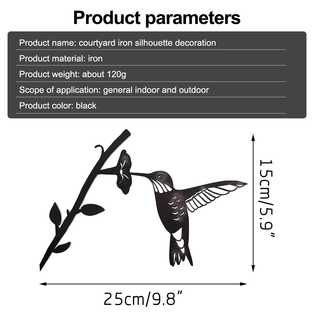 

Metal Garden Iron Hummingbird Silhouette Bird Simulation Animal Art Insert Outdoor Garden Backyard Landscape Garden Yard Decor
