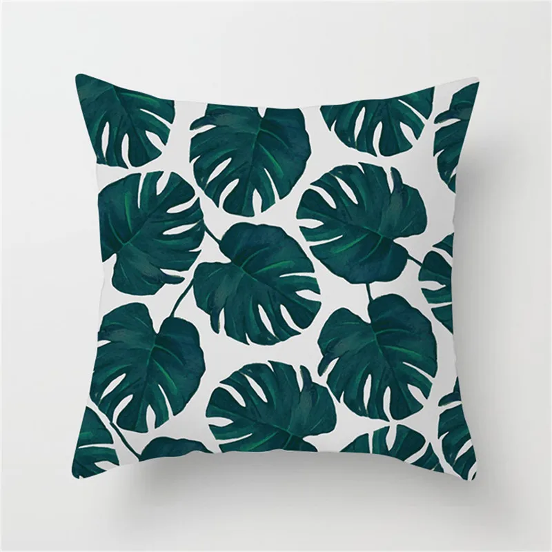 

New Green Leaf Print Cushion Set 45*45cm Cushion Cover Linen Decor Sofa Throw Pillow Car Home Decoration Pillowcase