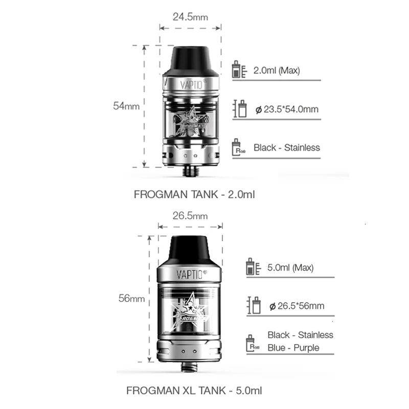 Vape tank Vaptio Frogman атомайзер 5 0 мл/2 мл электронная сигарета герметичная 15-0.4ohm катушка